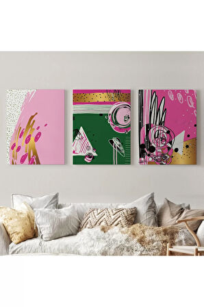 Sürreal Şekiller Dekoratif Duvar Tablosu Üçlü Set-ep-115