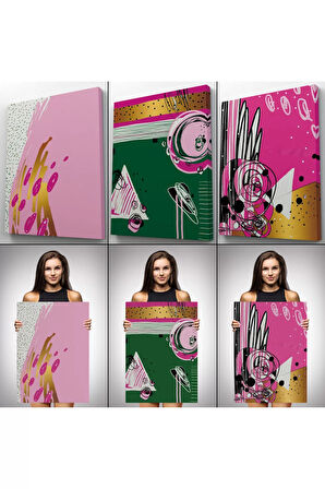 Sürreal Şekiller Dekoratif Duvar Tablosu Üçlü Set-ep-115