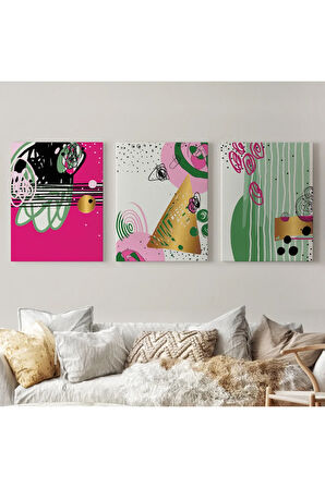 Soyut Sürreal Şekiller Dekoratif Duvar Tablosu Üçlü Set-er-116