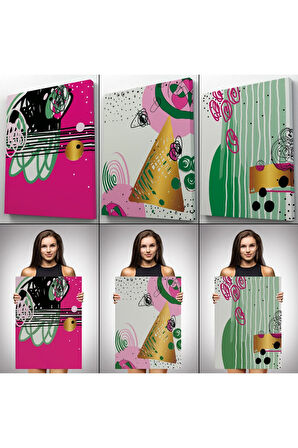 Soyut Sürreal Şekiller Dekoratif Duvar Tablosu Üçlü Set-er-116