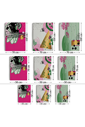 Soyut Sürreal Şekiller Dekoratif Duvar Tablosu Üçlü Set-er-116