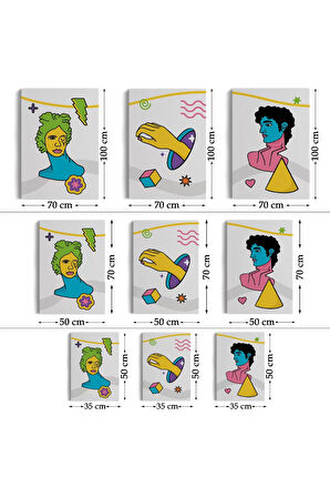 Pop Art Renkli Dekoratif Duvar Tablosu Üçlü Set-es-117