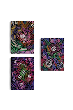 Soyut Sürreal Şekiller Dekoratif Duvar Tablosu Üçlü Set-eş-118