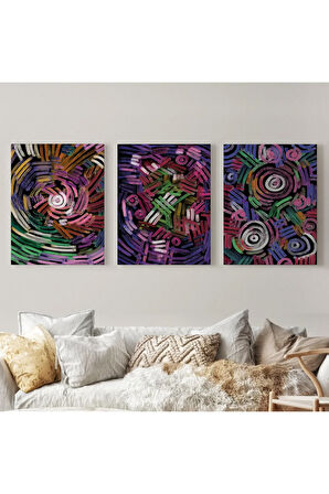 Soyut Sürreal Şekiller Dekoratif Duvar Tablosu Üçlü Set-eş-118