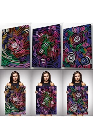 Soyut Sürreal Şekiller Dekoratif Duvar Tablosu Üçlü Set-eş-118