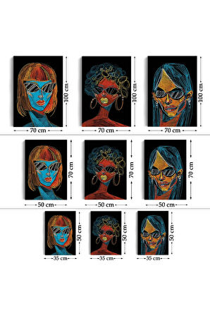 Renkli Pop Art Kadınlar Dekoratif Duvar Tablosu Üçlü Set-eu-120