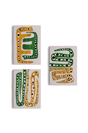 Renkli Soyut Şekiller Dekoratif Duvar Tablosu Üçlü Set-ev-122