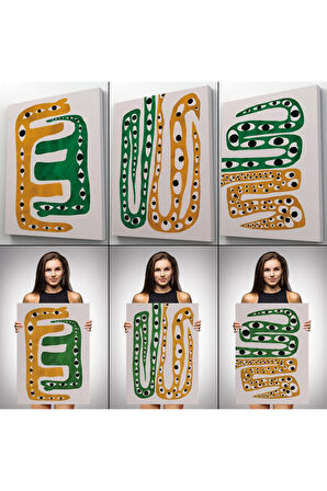 Renkli Soyut Şekiller Dekoratif Duvar Tablosu Üçlü Set-ev-122