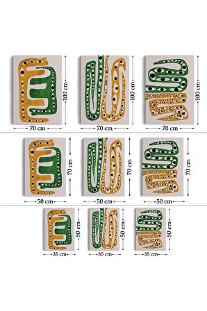 Renkli Soyut Şekiller Dekoratif Duvar Tablosu Üçlü Set-ev-122