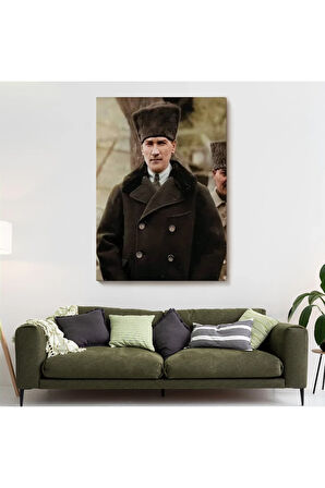 Atatürk Portre Tablosu Mustafa Kemal Atatürk Dikdörtgen Dekoratif Kanvas Tablo-fa-125