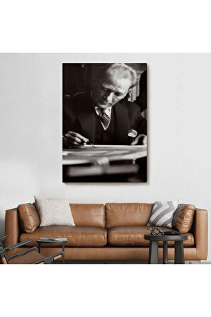 Atatürk Portre Tablosu Mustafa Kemal Atatürk Dikdörtgen Dekoratif Kanvas Tablo-fb-126