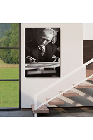 Atatürk Portre Tablosu Mustafa Kemal Atatürk Dikdörtgen Dekoratif Kanvas Tablo-fb-126