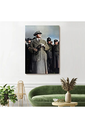 Atatürk Portre Tablosu Mustafa Kemal Atatürk Dikdörtgen Dekoratif Kanvas Tablo-fg-131