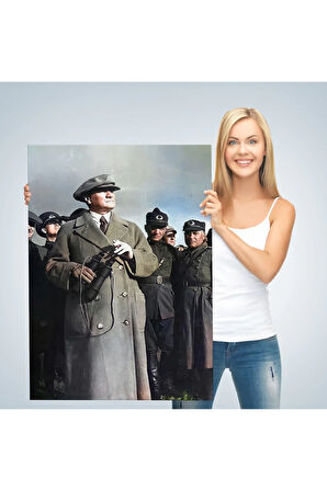 Atatürk Portre Tablosu Mustafa Kemal Atatürk Dikdörtgen Dekoratif Kanvas Tablo-fg-131