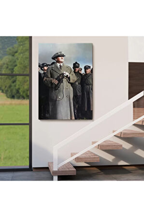 Atatürk Portre Tablosu Mustafa Kemal Atatürk Dikdörtgen Dekoratif Kanvas Tablo-fg-131