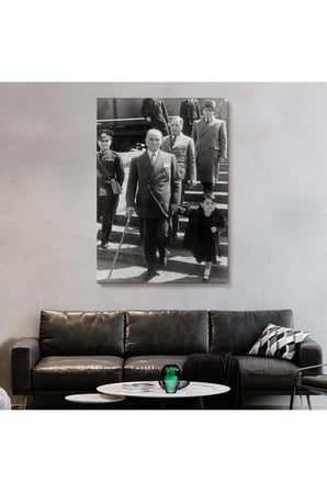Atatürk Portre Tablosu Mustafa Kemal Atatürk Dikdörtgen Dekoratif Kanvas Tablo-fı-133