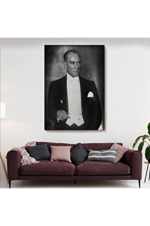 Atatürk Portre Tablosu Mustafa Kemal Atatürk Dikdörtgen Dekoratif Kanvas Tablo-fö-139
