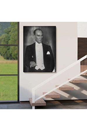 Atatürk Portre Tablosu Mustafa Kemal Atatürk Dikdörtgen Dekoratif Kanvas Tablo-fö-139