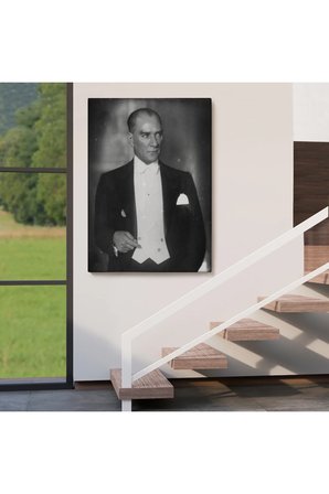 Atatürk Portre Tablosu Mustafa Kemal Atatürk Dikdörtgen Dekoratif Kanvas Tablo-fö-139