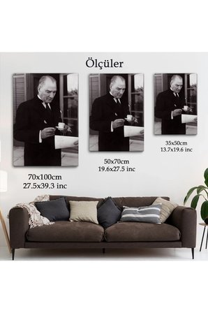 Atatürk Portre Tablosu Mustafa Kemal Atatürk Dikdörtgen Dekoratif Kanvas Tablo-fr-141