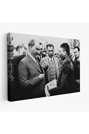 Atatürk Portre Tablosu Mustafa Kemal Atatürk Dikdörtgen Dekoratif Kanvas Tablo-fu-145