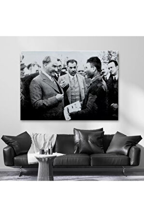 Atatürk Portre Tablosu Mustafa Kemal Atatürk Dikdörtgen Dekoratif Kanvas Tablo-fu-145
