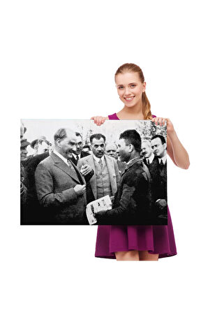Atatürk Portre Tablosu Mustafa Kemal Atatürk Dikdörtgen Dekoratif Kanvas Tablo-fu-145