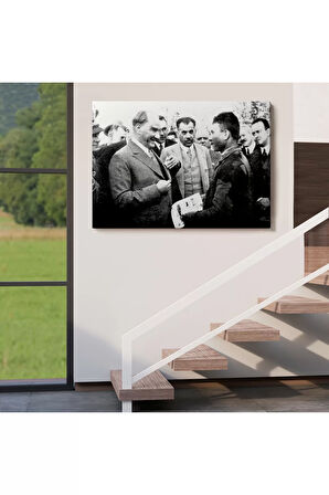 Atatürk Portre Tablosu Mustafa Kemal Atatürk Dikdörtgen Dekoratif Kanvas Tablo-fu-145