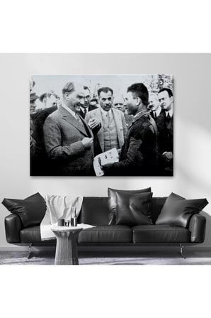 Atatürk Portre Tablosu Mustafa Kemal Atatürk Dikdörtgen Dekoratif Kanvas Tablo-fu-145