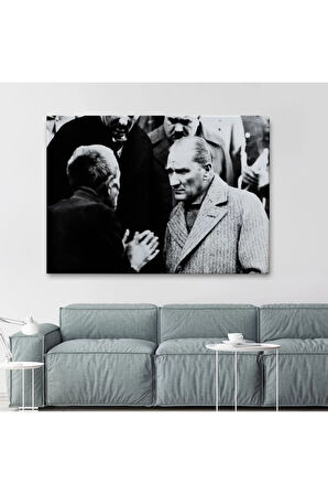 Atatürk Portre Tablosu Mustafa Kemal Atatürk Dikdörtgen Dekoratif Kanvas Tablo-fv-147