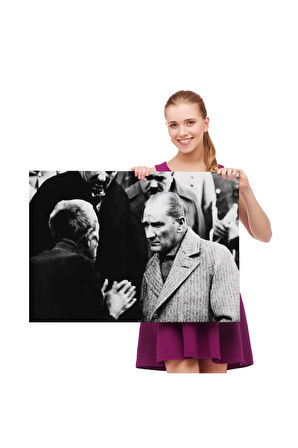 Atatürk Portre Tablosu Mustafa Kemal Atatürk Dikdörtgen Dekoratif Kanvas Tablo-fv-147