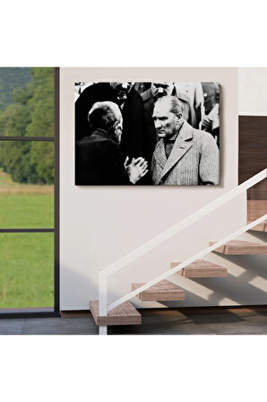 Atatürk Portre Tablosu Mustafa Kemal Atatürk Dikdörtgen Dekoratif Kanvas Tablo-fv-147