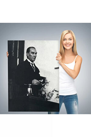Atatürk Portre Tablosu Mustafa Kemal Atatürk Dikdörtgen Dekoratif Kanvas Tablo-fy-148