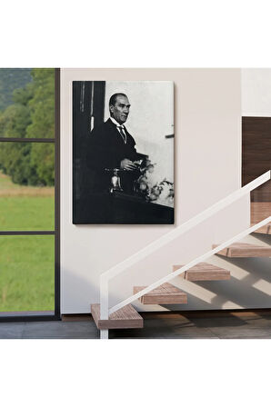 Atatürk Portre Tablosu Mustafa Kemal Atatürk Dikdörtgen Dekoratif Kanvas Tablo-fy-148