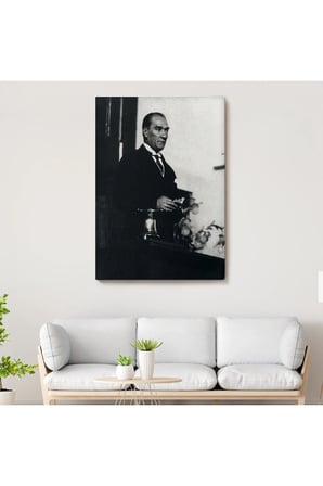 Atatürk Portre Tablosu Mustafa Kemal Atatürk Dikdörtgen Dekoratif Kanvas Tablo-fy-148