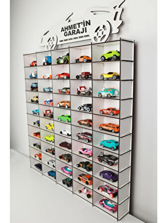 Lucent Tasarım 50'li ahşap oyuncak (hotweels ve9+ matchbox) araba rafı 