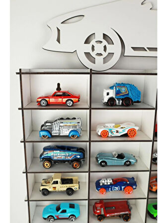 Lucent Tasarım 50'li ahşap oyuncak (hotweels ve9+ matchbox) araba rafı 