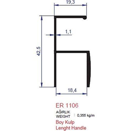 Boy Kulp Profili ER 1106 Eloksal Parlak 2 metre