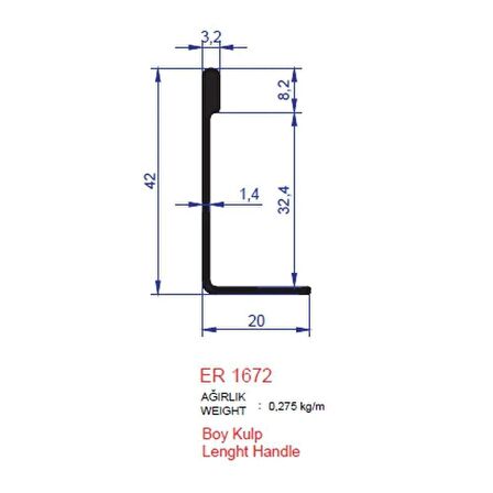 Boy Kulp Profili ER 1672 Eloksal Mat 2 metre