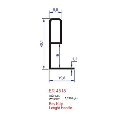 Boy Kulp Profili ER 4518 Eloksal Parlak 2,1 metre