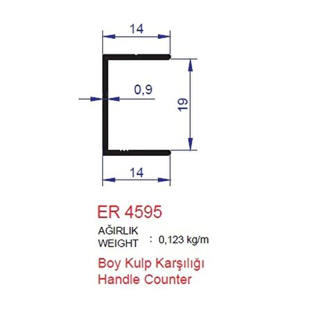 Boy Kulp Karşılık Profili ER 4595 Eloksal Parlak 2 metre