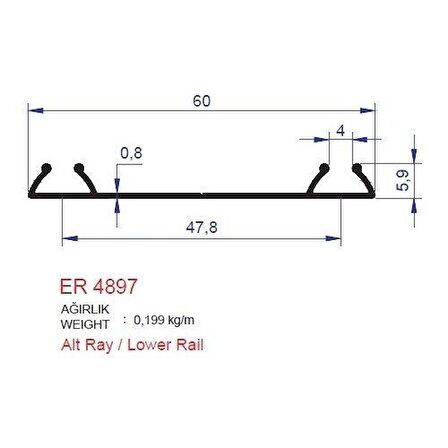 Ray Profili Sürme Kapak Alt ER 4897 Pres 2 metre