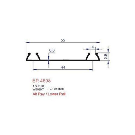 Ray Profili Sürme Kapak Alt ER 4898 Pres 2 metre