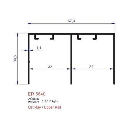 Ray Profili Sürme Kapak Üst ER 5640 Pres 2 metre