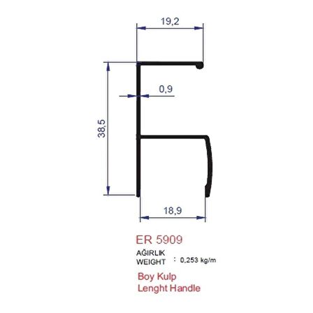 Boy Kulp Profili ER 5909 Eloksal Parlak 2 metre