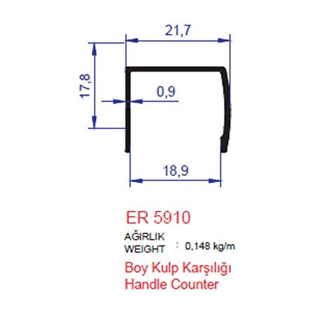 Boy Kulp Karşılık Profili ER 5910 Inox Parlak 2 metre