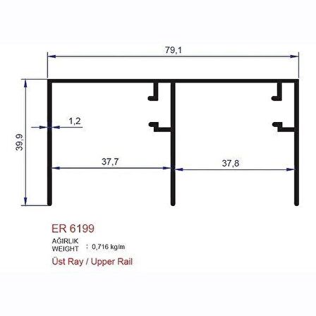 Ray Profili Sürme Kapak Üst ER 6199 Pres 2 metre