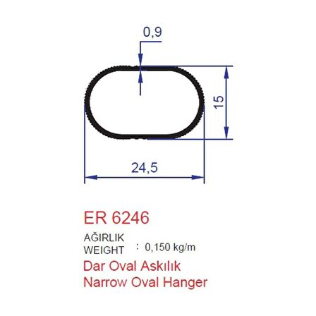 Askılık Profili Dar Oval ER 6246 Eloksal Mat 2 metre