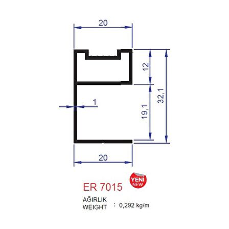 Boy Kulp Profili ER 7015 Siyah Mat 2 metre