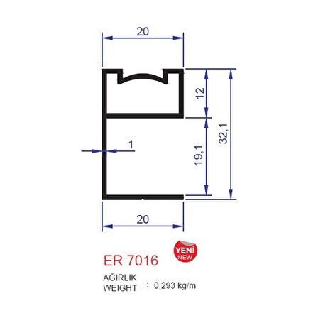 Boy Kulp Profili ER 7016 Siyah Mat 2 metre